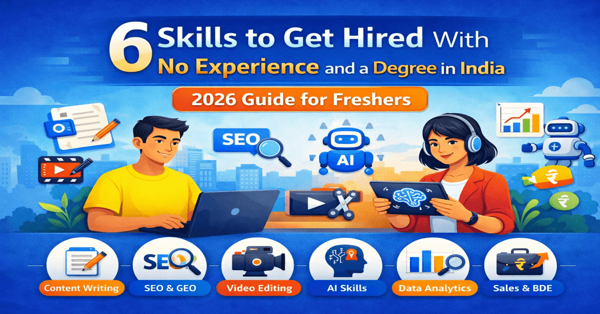 Illustration showing key skills freshers need on how to get a job without experience in India